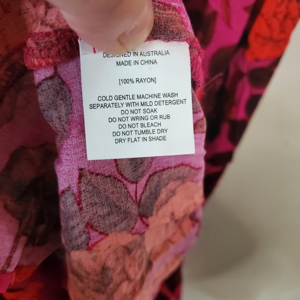 Abel The Label Purple Red Floral Midi Dress Size Medium High-Low Flutter Sleeves - Picture 6 of 12